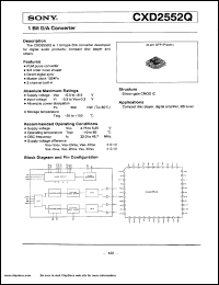 CXD2552Q datasheet: 1 bit D/A converter developed for digital audio products. CXD2552Q