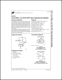 LF411ACH datasheet: Low Offset, Low Drift JFET Input Operational Amplifier LF411ACH