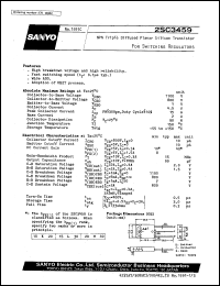 2SC3459 datasheet: NPN triple diffused planar silicon transistor, for switching regulator 2SC3459