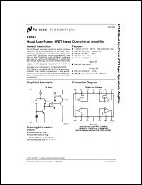 LF444CM datasheet: Quad Low Power JFET Input Operational Amplifier LF444CM