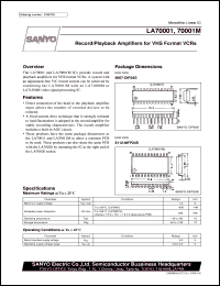 LA70001 datasheet: Record/playback amplifier for VHS format VCR LA70001