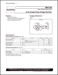 DBA150 datasheet: Diffused junction silicon diode, 15A single-phase bridge rectifier DBA150