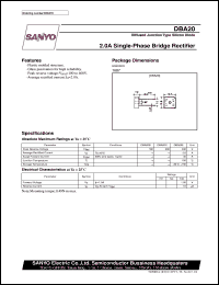 DBA20 datasheet: Diffused junction silicon diode, 2A single-phase bridge rectifier DBA20