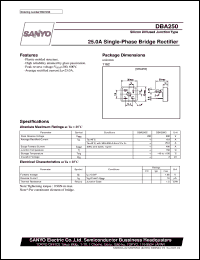DBA250 datasheet: Diffused junction silicon diode, 25A single-phase bridge rectifier DBA250