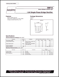 DBF10 datasheet: Diffused junction silicon diode, 1A single-phase bridge rectifier DBF10