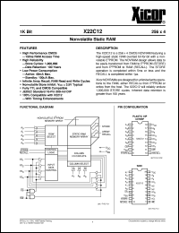 X22C12PI datasheet: 1K (256 x 4) nonvolatile static RAM X22C12PI