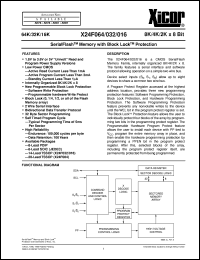 X24F064PE datasheet: 64K (8K x 8bit) SerialFlash memory with block lock protection X24F064PE