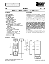 X25040S-3 datasheet: 4K (512 x 8bit) SPI serial E2PROM with block lock protection X25040S-3