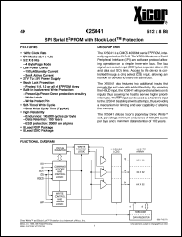 X25041PM datasheet: 4K (512 x 8bit) SPI serial E2PROM with block lock protection X25041PM