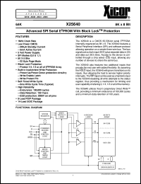 X25640P datasheet: 64K (8K x 8bit) Advanced SPI serial E2PROM with block lock protection X25640P