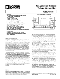 AD600 datasheet: Dual , Low Noise, Wideband Variable Gain Amplifier, 0 dB To +40 dB Gain AD600