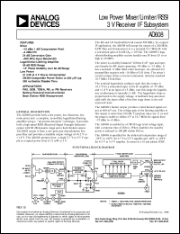AD608 datasheet: Low Power Mixer/Limiter/RSSI 3V receiver IF Subsystem AD608