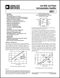 AD621 datasheet: Low Drift, Low Power Instrumentation Amp with fixed gains of 10 and 100 AD621