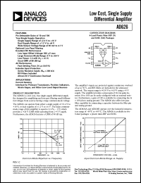AD626 datasheet: Low Cost, Single Supply Differential Amplifier AD626