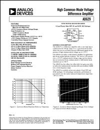 AD629 datasheet: High Common Mode Voltage  Difference Amplifier AD629