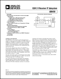 AD6458 datasheet: GSM 3V Receiver IF Subsystem for operation at input frequencies as high as 400 MHz and IFs from 5 MHz up to 50 MHz AD6458