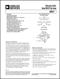 AD647 datasheet: Ultralow Drift, Dual BiFET Op Amp AD647