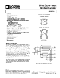 AD8010 datasheet: Low Power, High Current Amplifier AD8010