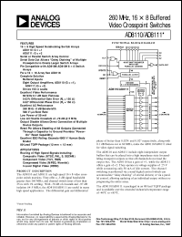 AD8110 datasheet: 260 MHz, 16 x 8 Buffered Video Crosspoint Switch (Gain=1) AD8110