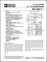 AD8115 datasheet: Low Cost 225 MHz 16 x 16 Crosspoint Switch, G=+2 AD8115
