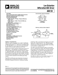 AD8138 datasheet: Low Distortion Differential ADC Driver AD8138