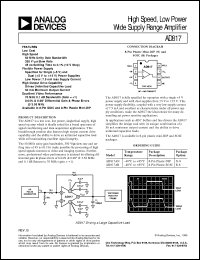 AD817 datasheet: High Speed, Low Power Wide Supply Range Amplifier AD817