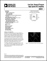 AD825 datasheet: Low Cost, General Purpose, High Speed JFET Amplifier AD825