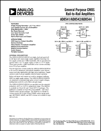 AD8541 datasheet: Single Rail-to-Rail Input and Output, Single Supply Amplifier Featuring Very Low Supply Current AD8541