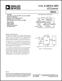 AD9050 datasheet: 10-Bit, 40 MSPS/60 MSPS A/D Converter AD9050