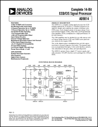 AD9814 datasheet: Low Power 14-Bit, 3-Channel CCD Signal Processor with Progammable Serial Interface and Byte-Wide Data Output Format AD9814