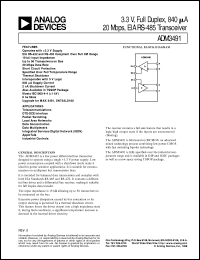 ADM3491 datasheet: 3.3V, Full Duplex, 840uA, 20Mbps, EIA RS-485 Transceiver ADM3491