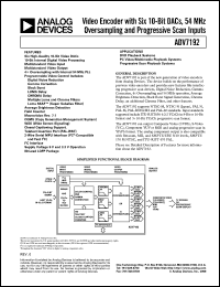ADV7192 datasheet: ADV7192 Video Encoder With Six 10-bit DACs, 54 MHz Oversampling And Progressive Scan Inputs ADV7192