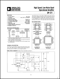 OP471 datasheet: High Speed, Low Noise Quad Operational Amplifier OP471