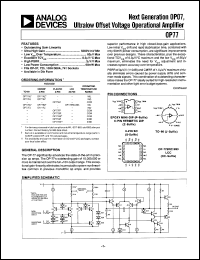 OP77 datasheet: Next Generation OP07, Ultralow Offset Voltage Operational Amplifier OP77