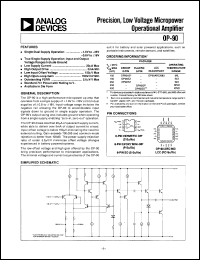 OP90 datasheet: Precision, Low Voltage Micropower Operational Amplifier OP90