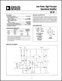 OP97 datasheet: Low Power, High Precision Operational Amplifier OP97