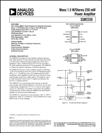SSM2250 datasheet: Mono 1.5 W/Stereo 250 mW Power Amplifier SSM2250