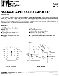 SSM2013 datasheet: Voltage controlled amplifier SSM2013
