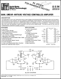 SSM2022 datasheet: Dual linear-antilog voltage controlled amplifier SSM2022