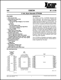 X28C64PI-15 datasheet: 64K (8K x 8bit) 5 volt, byte alterable E2PROM X28C64PI-15