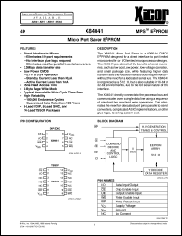 X84041P datasheet: 4K (MPS E2PROM) Micro Port Saver E2PROM X84041P
