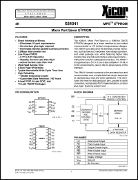 X84041S-3 datasheet: 4K (MPS E2PROM) Micro Port Saver E2PROM X84041S-3