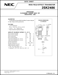 2SK2486 datasheet: Nch power MOSFET MP-88, 900V/7A 2SK2486