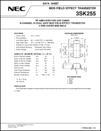 3SK255-T1 datasheet: UHF tuner high-frequency amplification N-channel MOSFET 3SK255-T1