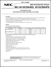 MC-4516CD64PS-A10B datasheet: 128M-byte(16M-word x 64-bit) SDRAM SO DIMM MC-4516CD64PS-A10B