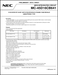 MC-45D16CB641KF-C80 datasheet: 128M-byte(16M-word x 64-bit) DDR SDRAM DIMM MC-45D16CB641KF-C80