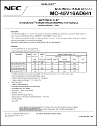 MC-45V16AD641KF-A15 datasheet: 128M-byte(16M-word x 64-bit) Virtual Channel(TM) SDRAM DIMM MC-45V16AD641KF-A15