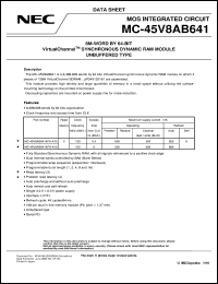 MC-45V8AB641KFA-A10 datasheet: 64M-byte(8M-word x 64-bit) Virtual Channel(TM) SDRAM DIMM MC-45V8AB641KFA-A10