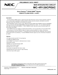 MC-4R128CPE6C-845 datasheet: 128M-byte(64M-word x 16-bit) Direct Rambus(TM) DRAM RIMM(TM) Module MC-4R128CPE6C-845