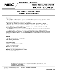 MC-4R192CPE6C-845 datasheet: 192M-byte(96M-word x 16-bit) Direct Rambus(TM) DRAM RIMM(TM) Module MC-4R192CPE6C-845